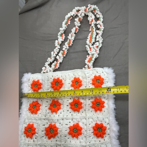 Handmade Crochet Floral Tote Bag - Cream and Orange - Picture 10 of 10